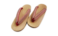 木曽ねずこ下駄　縞柄小豆鼻緒　女性用　並寸【1721279】