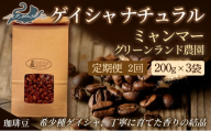 No.3274[2回定期便]珈琲豆 ゲイシャナチュラル ミャンマー[豆]希少種 焙煎 200g×3袋