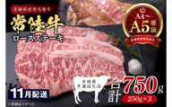 【2026年11月発送予定】最高級A4.A5ランク 常陸牛ロースステーキ750ｇ（250g×3）【人気肉 お肉 牛肉 和牛 黒毛和牛 国産黒毛和牛 ロース肉 ステーキ 国産牛 焼肉 焼き肉 バーベキュー BBQ A5 ブランド牛】(CR102-11)