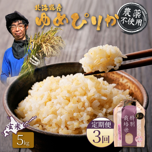 【2025年産】【定期便：3回】北海道産 特別栽培米 ゆめぴりか 玄米 5kg（無化学肥料・農薬不使用）【25138】 2547960 - 北海道羽幌町