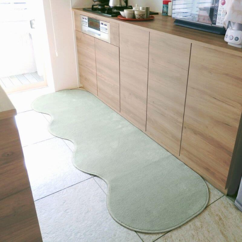 北欧風キッチンマット ラグマットタイプ 65×225cm ピーナッツ型 アッシュミント 抗菌防臭 SEK 織人しきもの屋工房 diw0255 2552037 - 大阪府泉佐野市