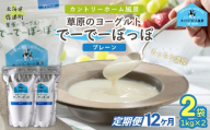 【定期12ヶ月】プレーン 草原のヨーグルト でーでーぽっぽ 1kg ×2 【 ふるさと納税 人気 おすすめ ランキング 牛乳 ヨーグルト 生乳 濃厚 クリーミー 手作り 北海道 十勝 鹿追町 送料無料 】 SKB150