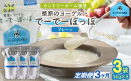 【定期3ヶ月】プレーン 草原のヨーグルト でーでーぽっぽ 1kg ×3 【 ふるさと納税 人気 おすすめ ランキング 牛乳 ヨーグルト 生乳 濃厚 クリーミー 手作り 北海道 十勝 鹿追町 送料無料 】 SKB152