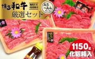 博多和牛A5～A4ランク厳選セット(計1150g)　焼肉たれ・塩胡椒付＜化粧箱入＞ ＜大任町＞