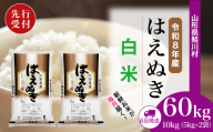 ＜令和8年産米先行受付＞ 鮭川村 はえぬき 【白米】 定期便 60kg （10kg×1ヶ月間隔で6回お届け）＜配送時期選べます＞