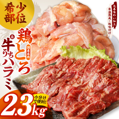 【氷温熟成】希少部位セット　牛うちハラミ800g＆国産鶏とろ（肩肉）1.5kg【カット済み 氷温熟成×極味付け 小分け 味付き 簡単調理 訳あり サイズ不揃い 牛肉 ハラミ 鶏肉 鶏とろ 肩肉 とり 】 mrz0411 2564976 - 大阪府泉佐野市