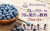 ブルーベリー70%果汁入り飲料（無糖）170ml×8本セット　【福島県三春町　かおるブルーベリー園産使用】　【07521-0150】