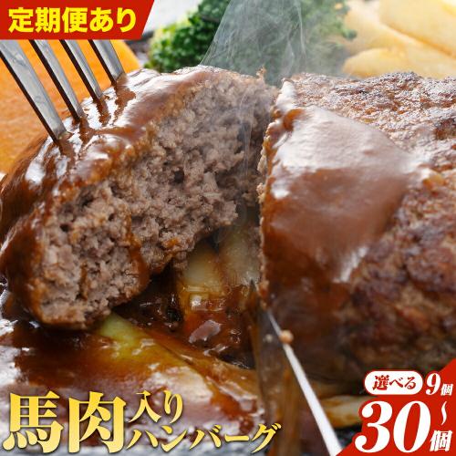 ハンバーグ 馬肉入り 手作りハンバーグ 9個 15個 30個 (1個：約150g)  定期便 ３ヶ月 6ヶ月 12ヶ月 馬肉ハンバーグ 肉 馬肉 手作り 肉の宮本《お申込み翌月から出荷》惣菜 おかず 肉 牛 豚  2568075 - 熊本県長洲町