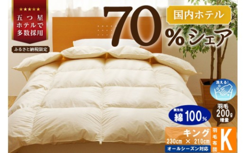 【キング】5つ星高級ホテル多数採用 国内シェア70％ 羽毛布団 掛け布団 | 洗える 寝具 ダウン 布団 ふとん 生地 綿100％ 受注生産 完全国内生産 国産 北海道 【 滝川市 】 2569156 - 北海道滝川市