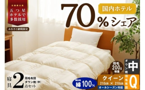 【国内ホテル・旅館70%シェア】寝具2点セット (クイーン) 国内生産 羽毛布団 掛け布団 ふとん まくら | 日本製 洗える 寝具 ベッド 布団 生地 綿100％ クリーニング 枕 羽毛 受注生産 一流ホテル 北海道 【 滝川市 】 2569161 - 北海道滝川市