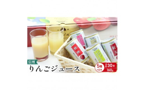 信州りんごジュース5種セレクト(紅玉・サンふじ・シナノスイート・シナノゴールド・秋映) 160g×6本×5品種 計30本入 リンゴ ジュース りんご 林檎 果汁 果実飲料 缶 お土産 ギフト 行事 長野 2572313 - 長野県長野市