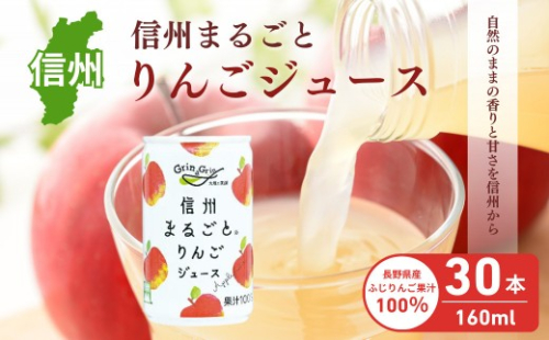 信州まるごとりんごジュース 160g×30本入 リンゴ ジュース りんご 林檎 果汁100 果実飲料 缶 誕生日 バースデー お土産 ギフト 行事 プレゼント 贈答 30本 長野市 長野県 2572314 - 長野県長野市