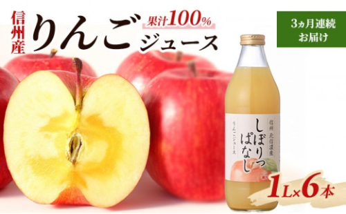 【定期便】3ヵ月連続お届け信州産 りんごジュース 「しぼりっぱなし」 果汁100％ (1L×6本) 2573432 - 長野県長野市