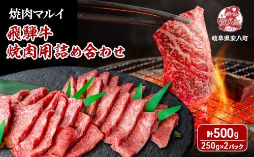 飛騨牛 焼肉用 約500g（約250g×2パック） A4～A5等級使用 焼肉 肉 牛 牛肉 お肉 国産 和牛 国産牛 BBQ お取り寄せ 冷蔵 送料無料 焼肉マルイ 岐阜県 安八町 2573557 - 岐阜県安八町