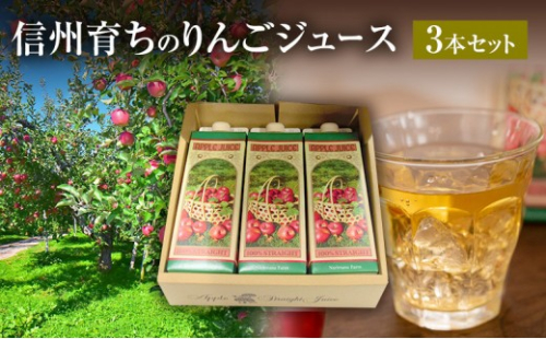 成増農園 信州育ちのりんごストレートジュース　1,000ml×3本 |  ジュース りんご アップルジュース 林檎 アップル 果汁 100% 人気 おすすめ ストレートジュース  飲料 ドリンク 飲み物 ギフト 送料無料 長野県 長野市 信州 信濃 ふるさと納税 2574126 - 長野県長野市