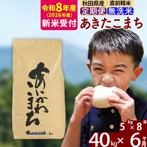 ※R8産 新米予約※ 《定期便6ヶ月》秋田県産 あきたこまち 40kg【無洗米】(5kg小分け袋) 2026年産 令和8年産 お届け周期調整可能 隔月に調整OK お米 藤岡農産 [藤岡農産 秋田 お米 あきたこまち 米どころ 東北 北秋田市 定期便 毎月お届け] 2577698 - 秋田県北秋田市