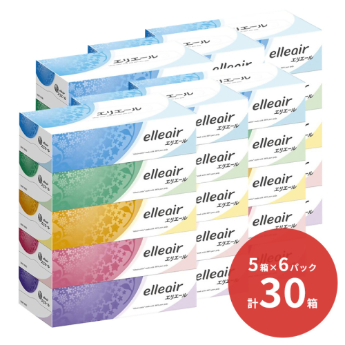 0015-10-15 エリエール ティシュー 180組×5箱×6パック (30箱)　ティッシュ ティッシュペーパー ボックスティッシュ パルプ100% 日用品 消耗品 2583774 - 静岡県富士宮市