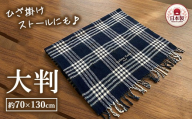 かわいいチェック柄の大判サイズひざ掛け ネイビー色 ストールとしてもご使用できます 70×130cm TGH-404 | 軽量 大判 ひざ掛け 70×130cm ストール 2WAY ブランケット チェック柄 ネイビー コンパクト 持ち運び 肩掛け 膝掛け お昼寝 アウトドア 車中泊 キャンプ 泉大津市産 日本製 TGH-404