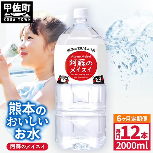 【定期便6ヶ月】熊本のおいしいお水 阿蘇のメイスイ 2L×12本（2ケース）（共通返礼品・御船町） - 天然水 水 飲料水 ミネラルウォーター 箱買い まとめ買い ペットボトル 飲料 ウォーター 軟水 防災グッズ 防災 備蓄 ローリングストック ストック 熊本県 2589510 - 熊本県甲佐町