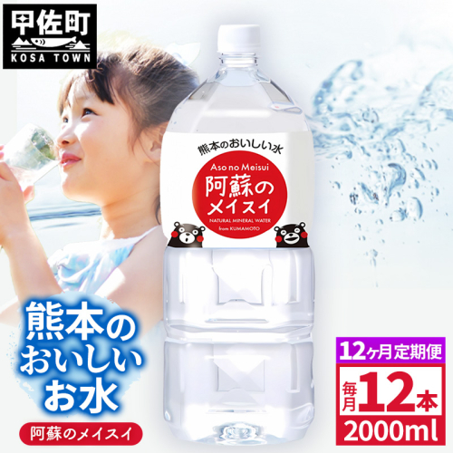 【定期便12ヶ月】熊本のおいしいお水 阿蘇のメイスイ 2L×12本（2ケース）（共通返礼品・御船町） - 天然水 水 飲料水 ミネラルウォーター 箱買い まとめ買い ペットボトル 飲料 ウォーター 軟水 防災グッズ 防災 備蓄 ローリングストック ストック 熊本県 2589526 - 熊本県甲佐町