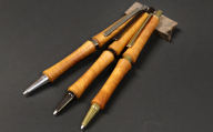 C-1193 ハンドメイドシャープペンシル（ノック式）ケヤキ 1本 ［金属部分：ゴールド］