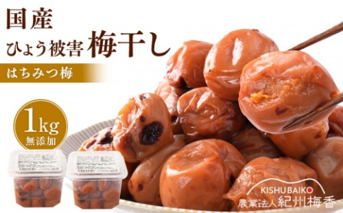 無添加梅干し ひょう被害エール規格外はちみつ梅干し 1kg(500gパックx2個) 塩分6% 甘酸っぱい 蜂蜜漬け 6-HYO ［KU12］ 2594591 - 和歌山県那智勝浦町