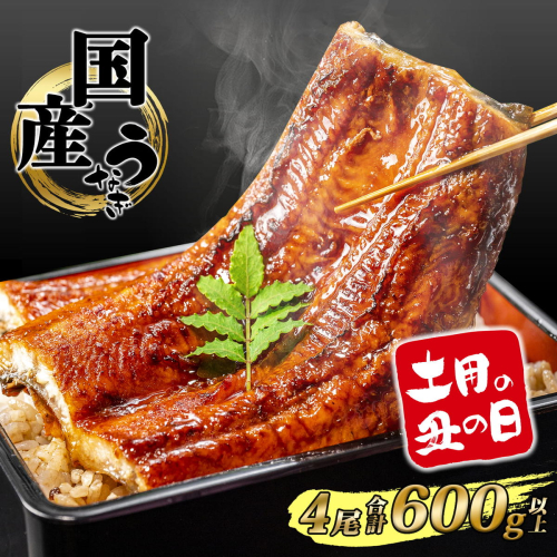 国産 うなぎ 蒲焼き 境町秘伝のタレ 4度焼きあげ 4尾 計600g以上 簡易包装 タレ 山椒 付き 鰻 蒲焼 土用の丑の日 K2391 2594599 - 茨城県境町