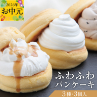【お中元対応】パンケーキカフェcafeblowの「ふわふわパンケーキ」 3種3個（プレーン 塩キャラメル Wチョコ） 099H2998-1t