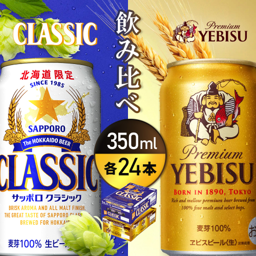 【ビール飲み比べ2種各350ml×24本】サッポロクラシックとヱビスビール【93001000180021】 2597833 - 北海道恵庭市