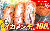 【12月発送】 ゴロっとイカメンチ 60g×100個 【 メンチカツ サクサク お惣菜 お弁当 おかず いか たっぷり 簡単 調理 お好み焼き風 岩手 陸前高田 】 RT2489-100