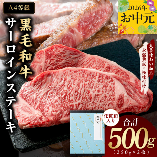 【お中元対応】黒毛和牛 サーロインステーキ 500g 化粧箱入り【氷温熟成×極味付け A4ランク 250g×2 牛肉 ギフト プレゼント 贈り物】 mrz0266t 2599785 - 大阪府泉佐野市