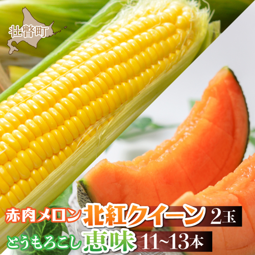 ＜2026年8月お届け＞赤肉メロン2玉ととうもろこし（恵味）11～13本のセット  SBTP015 2600746 - 北海道壮瞥町