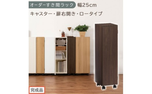 【完成品でお届け】オーダーすき間ラック〔幅25cm・キャスター・扉右開き・ロータイプ〕（ウォールナット）すき間ラック 収納棚 約 奥行32 高さ96 扉付き キャスター付き スリム ロータイプ AKANBE400108-25R-WAL 2604718 - 和歌山県海南市