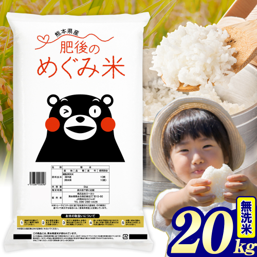 無洗米 熊本県産 ブレンド米 肥後のめぐみ米 20kg 《7-14日以内に出荷(土日祝除く)》熊本県産 ふるさと納税 精米 米 こめ ふるさとのうぜい コメ お米 おこめ 2609587 - 熊本県津奈木町