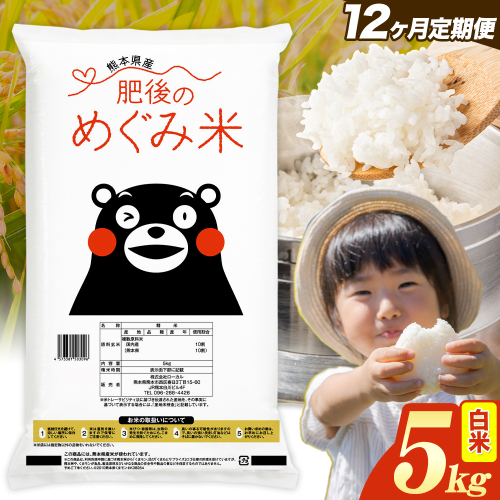 【12ヶ月定期便】白米 熊本県産 ブレンド米 肥後のめぐみ米 5kg 熊本県産 ふるさと納税 精米 米 こめ ふるさとのうぜい コメ お米 おこめ《お申込み翌月から出荷》 2609588 - 熊本県津奈木町