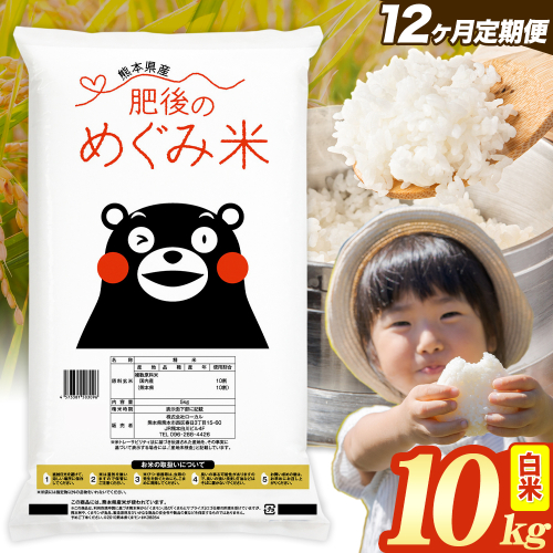 【12ヶ月定期便】白米 熊本県産 ブレンド米 肥後のめぐみ米 10kg 熊本県産 ふるさと納税 精米 米 こめ ふるさとのうぜい コメ お米 おこめ《お申込み翌月から出荷》 2609590 - 熊本県津奈木町