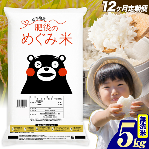 【12ヶ月定期便】無洗米 熊本県産 ブレンド米 肥後のめぐみ米 5kg 熊本県産 ふるさと納税 精米 米 こめ ふるさとのうぜい コメ お米 おこめ《お申込み翌月から出荷》 2609592 - 熊本県津奈木町