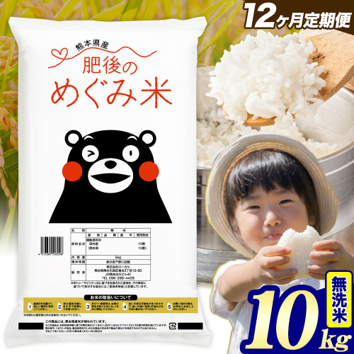 【12ヶ月定期便】無洗米 熊本県産 ブレンド米 肥後のめぐみ米 10kg 熊本県産 ふるさと納税 精米 米 こめ ふるさとのうぜい コメ お米 おこめ《お申込み翌月から出荷》 2609593 - 熊本県津奈木町