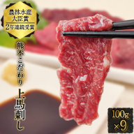 馬刺し 上赤身 ブロック 国産 熊本肥育 冷凍 生食用 たれ付き(10ml×9袋) 100g×9セット 肉 絶品 牛肉よりヘルシー 馬肉 平成27年28年 農林水産大臣賞受賞 熊本県 葦北郡 津奈木町《7-14日以内に出荷予定(土日祝除く)》