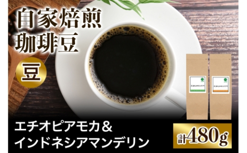 ★注文後に焙煎★自家焙煎珈琲豆 すっきり系と飲みごたえ系2種 エチオピア モカ 240g ＆ インドネシア マンデリン 240g【豆のまま】｜珈琲 コーヒー 焙煎 [0589] 2613013 - 大阪府交野市