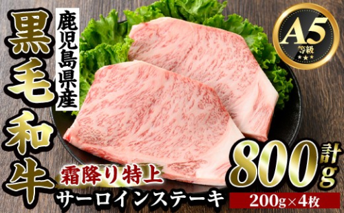 K-318-C 鹿児島県産黒毛和牛＜A5等級＞霜降り特上サーロインステーキ(計800g・200g×4枚)【ビーフ倉薗】霧島市 牛肉 ステーキ ステーキ肉 国産 鹿児島県産 黒毛和牛 肉 精肉 牛 2613121 - 鹿児島県霧島市