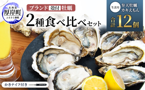北海道 厚岸産 ブランド 殻付牡蠣 食べ比べ 弁天牡蠣 A3サイズ カキえもんLL サイズ 各6個 生食用 [ 牡蠣 カキ かき 生食 生食用 生牡蠣 食べ比べ 魚貝類 ブランド牡蠣 ] 2616015 - 北海道厚岸町