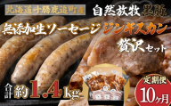 【定期10ヶ月】鹿追産 自然放牧黒豚無添加生ソーセージ＆ジンギスカンの贅沢セット 【 ふるさと納税 人気 おすすめ ランキング 生ソーセージ 黒豚ソーセージ ポークソーセージ ジンギスカン 黒豚ジンギスカン 北海道 鹿追町 送料無料 】 SKN048