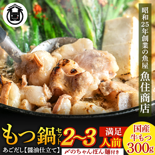 AA421.魚住商店【国産牛もつ使用】あごだし醤油もつ鍋セット2～3人前【もつ鍋・醤油味】 2616373 - 福岡県新宮町