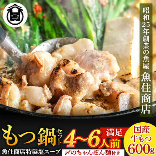 AE295.魚住商店【国産牛もつ使用】特製塩もつ鍋セット4～6人前・〆のチャンポン麺付き 2616376 - 福岡県新宮町