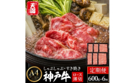 定期便 神戸牛 霜降り 肩ロース しゃぶしゃぶ すき焼き 計3.6kg（600g×6回）毎月1回のお届け / A4ランク以上 しゃぶしゃぶ用 すき焼き用 牛肉 ロース 小分け 薄切り うす切り 冷凍 肉の天園