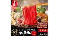 定期便 神戸牛 赤身 モモ しゃぶしゃぶ すき焼き 計14.4kg（1.2kg×12回）毎月1回のお届け / A4ランク以上 しゃぶしゃぶ用 すき焼き用 牛肉 スライス 赤身 ウデ モモ 小分け 薄切り うす切り 冷凍 肉の天園