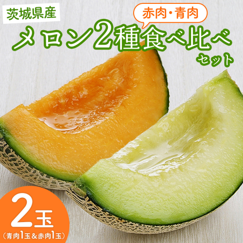 【5月下旬頃より発送】茨城県産 青肉・赤肉メロンセット 秀品または優品 3Lまたは4Lサイズ×各1玉入 おすすめ JA全農いばらき JA メロン めろん フルーツ くだもの 果物 国産旬 定番 旬 期間限定 青肉 赤肉 食べ比べ アンデス クインシー エルソル 2617207 - 茨城県牛久市