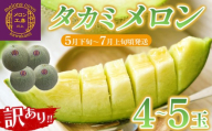 【訳あり】タカミメロン 4～5玉【5月下旬～7月上旬頃発送】　メロン工房 川上　訳あり メロン タカミ 貴味 青肉 フルーツ 果物 2026年 おすすめ 甘い 糖度 贅沢 みずみずしい ジューシー 肉厚 期間限定 数量限定 季節限定 国産 房総 千葉県 富津市 メロン工房 川上