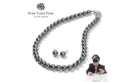 ＜RoseYumiRose＞9mm&10mmパール2点セット(ネックレス/ピアス)グレー【1734610】